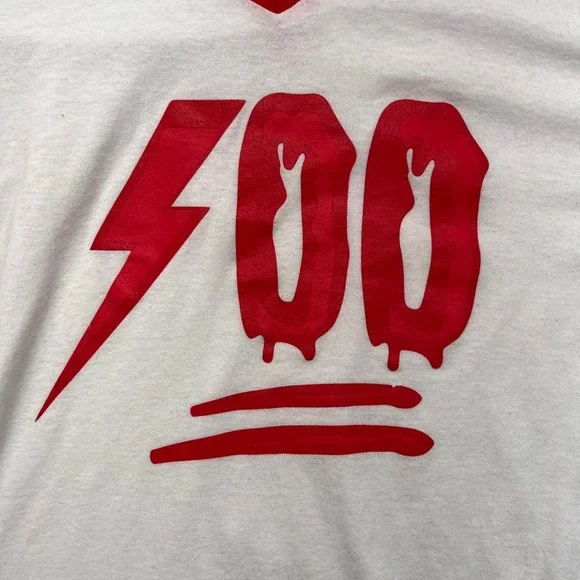 100 Soft Truck Torrence "Keep It 100" Lightning Bolt Ringer Tee-White/Red XL - Picture 2 of 7